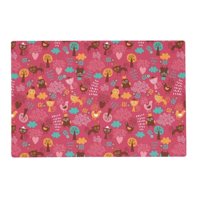Pattern with cute birds and cats placemat (Front)