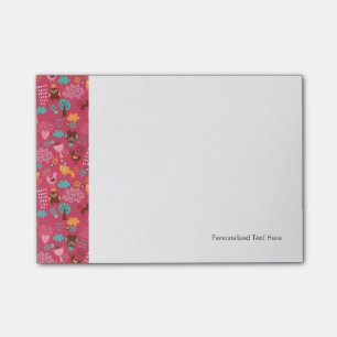 Pattern with cute birds and cats post-it notes