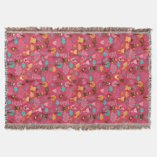 Pattern with cute birds and cats throw blanket (Front)