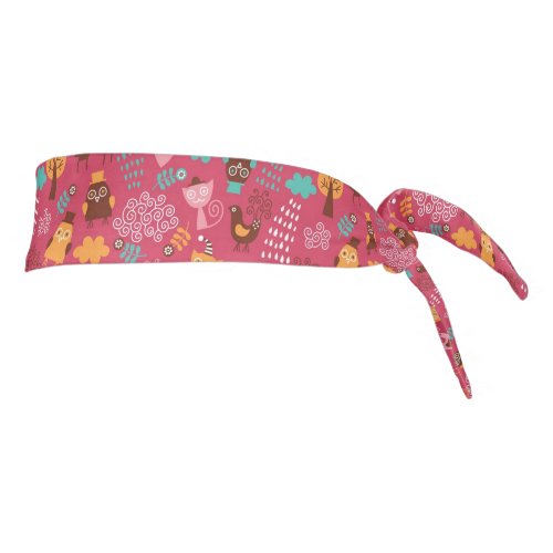 Pattern with cute birds and cats tie headband