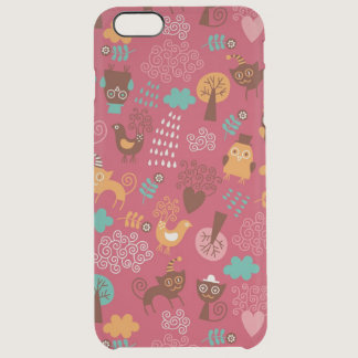 Pattern with cute birds and cats clear iPhone 6 plus case