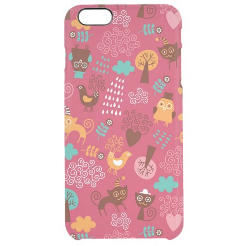 Pattern with cute birds and cats clear iPhone 6 plus case