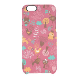 Pattern with cute birds and cats clear iPhone 6/6S case