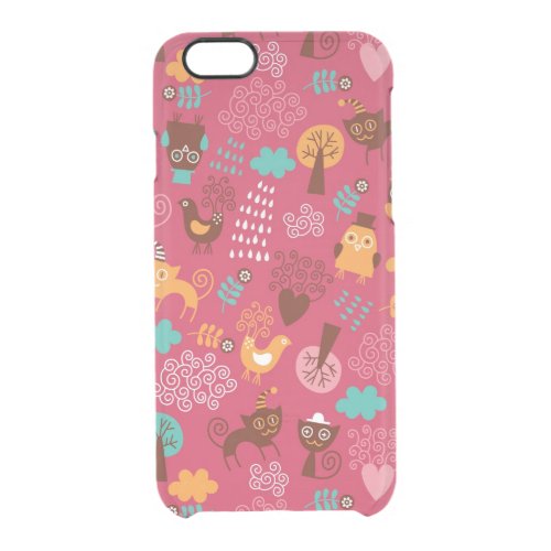 Pattern with cute birds and cats clear iPhone 66S case