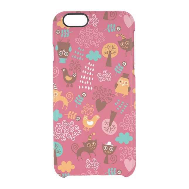 Pattern with cute birds and cats uncommon iPhone case (Back)