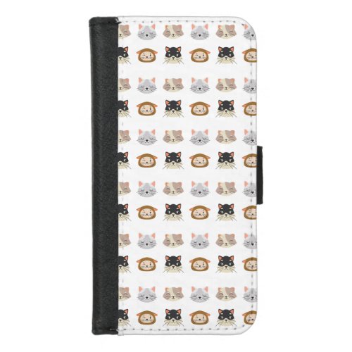 Pattern with Cute Cat Heads iPhone 87 Wallet Case