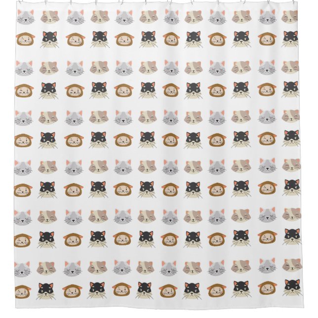 Pattern with Cute Cat Heads Shower Curtain (Front)