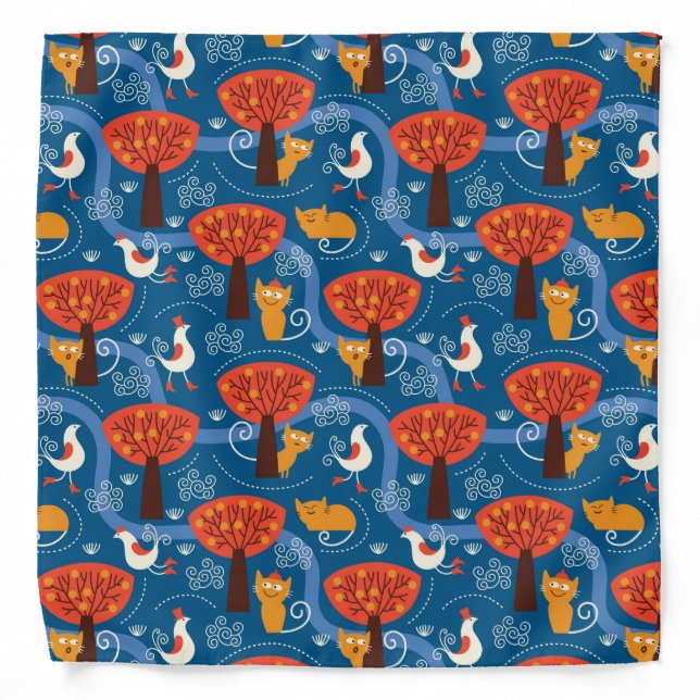 pattern with cute cats and birds bandana (Front)