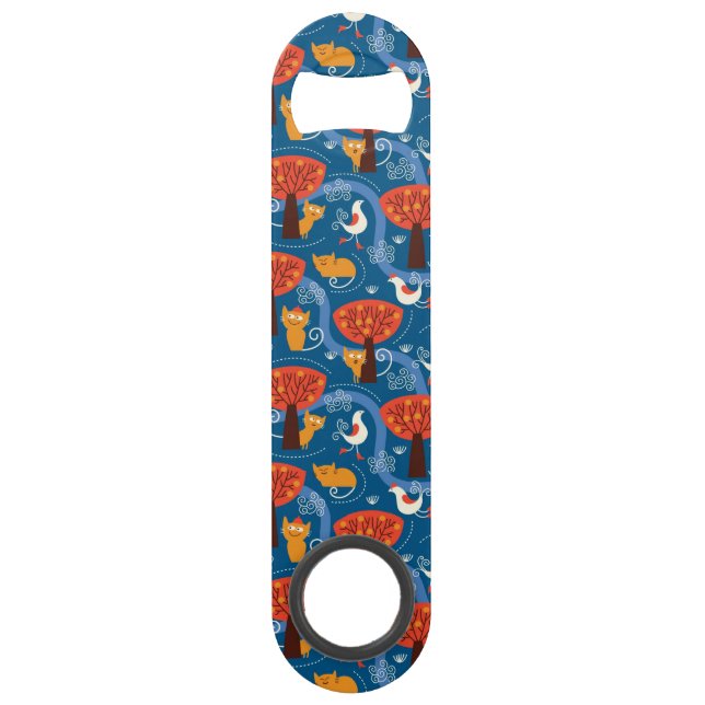 pattern with cute cats and birds bar key (Front)