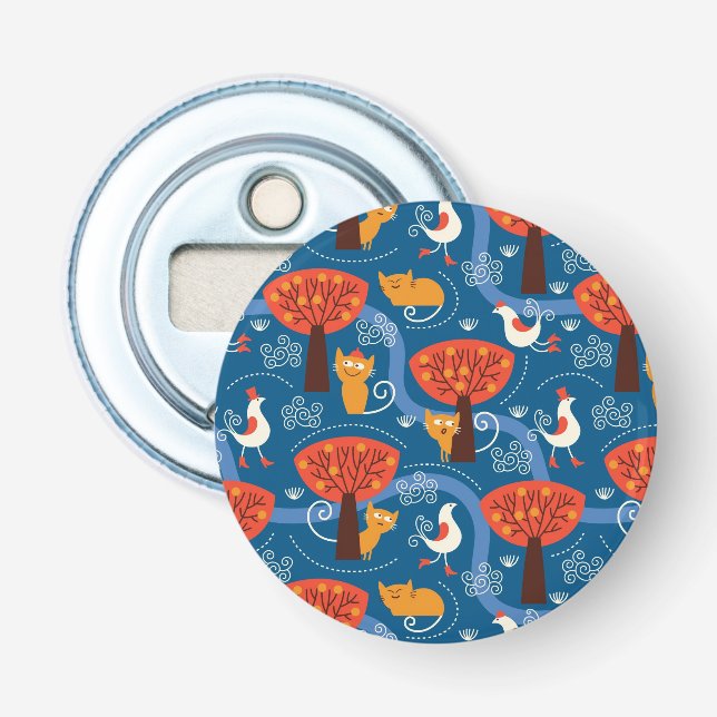 pattern with cute cats and birds bottle opener (Front)