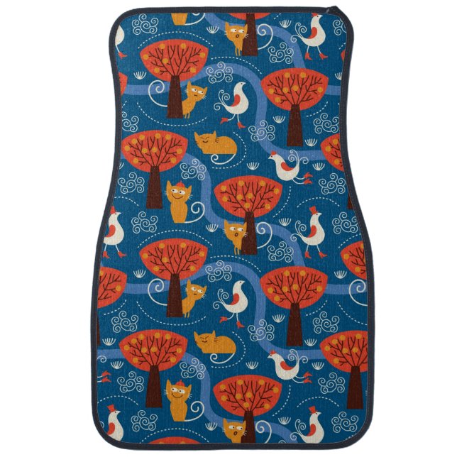 pattern with cute cats and birds car floor mat (Front)