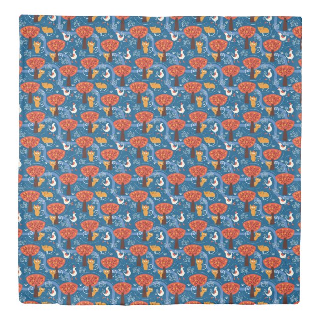 pattern with cute cats and birds duvet cover (Front)
