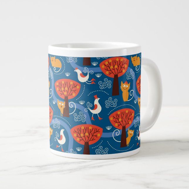 pattern with cute cats and birds giant coffee mug (Front Right)