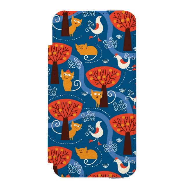 pattern with cute cats and birds incipio iPhone wallet case (Folio Front)