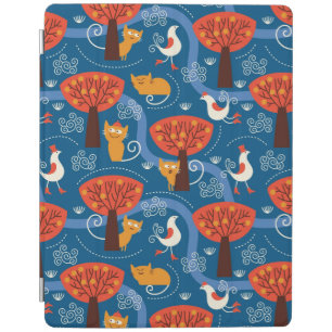 pattern with cute cats and birds iPad smart cover