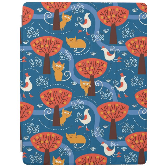 pattern with cute cats and birds iPad smart cover (Front)