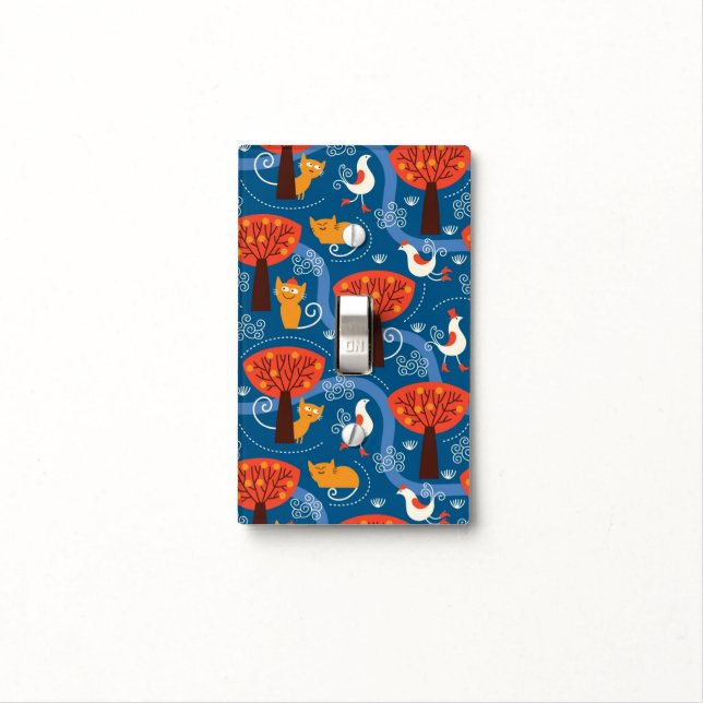 pattern with cute cats and birds light switch cover (In Situ)