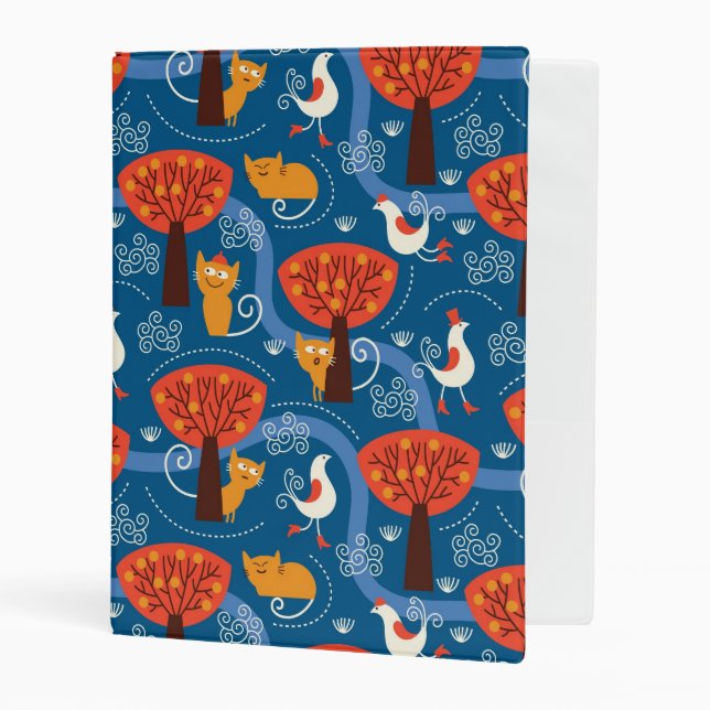 pattern with cute cats and birds mini binder (Front/Inside)