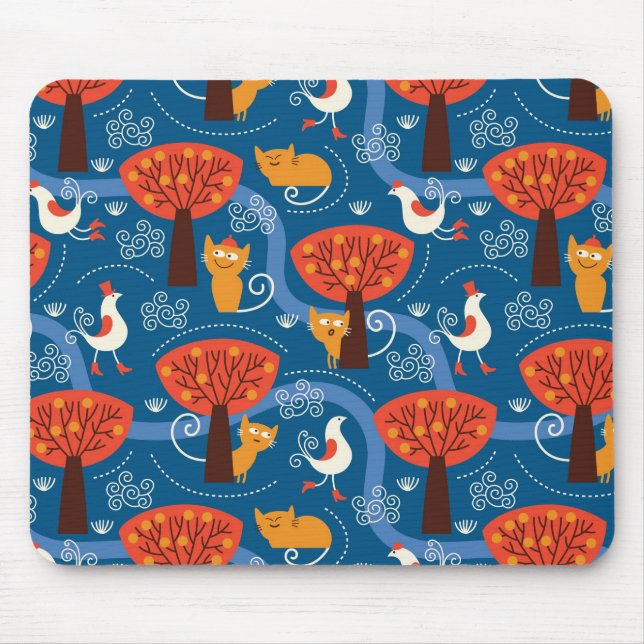 pattern with cute cats and birds mouse pad (Front)