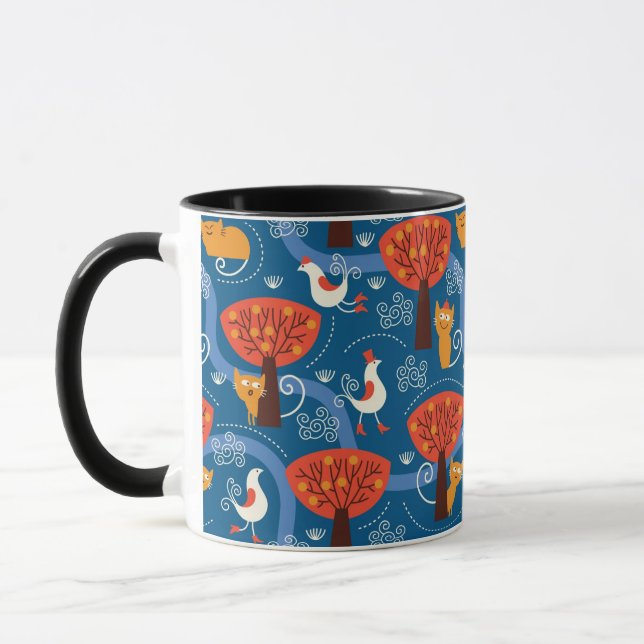 pattern with cute cats and birds mug (Left)