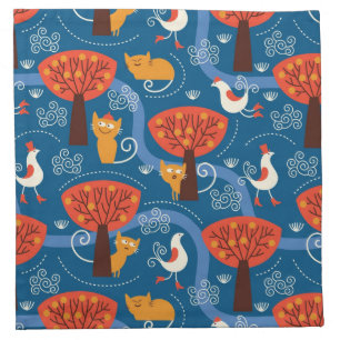 pattern with cute cats and birds napkin