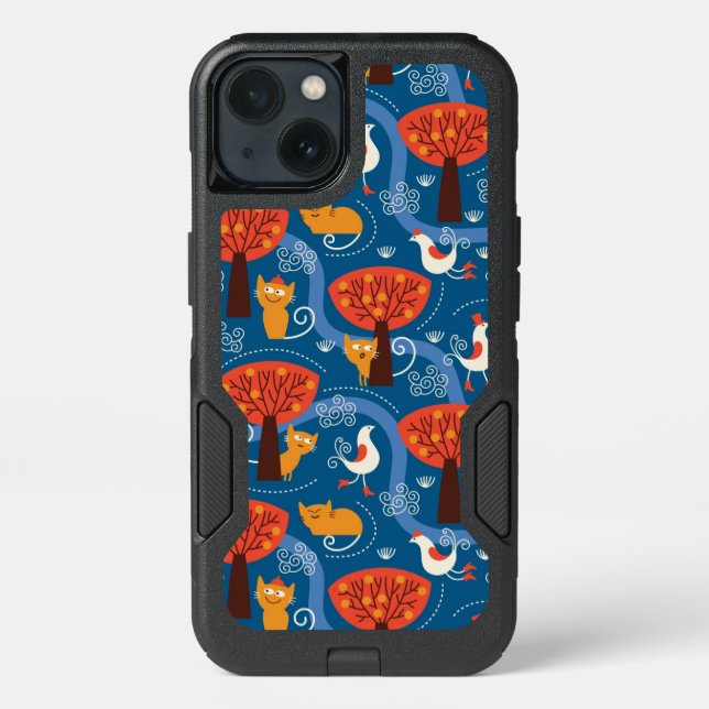 pattern with cute cats and birds otterbox iPhone case (Back)