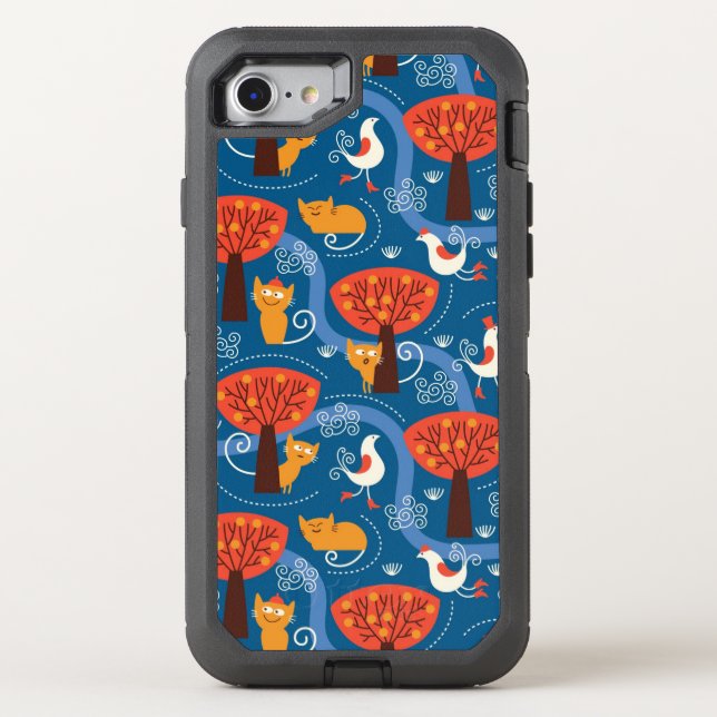 pattern with cute cats and birds otterbox iPhone case (Back)