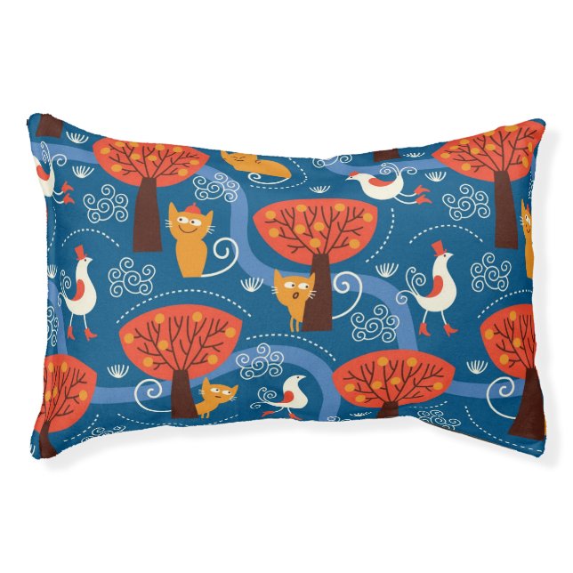 pattern with cute cats and birds pet bed (Front)