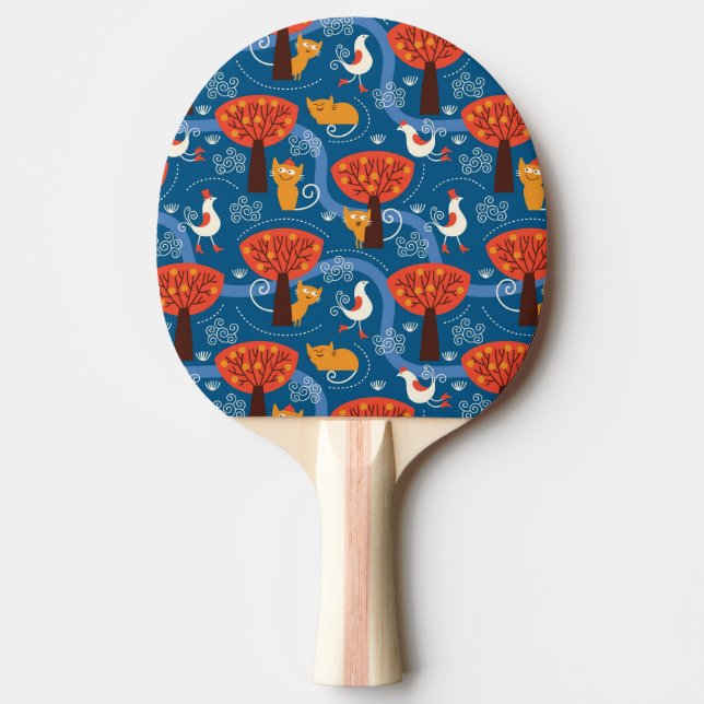 pattern with cute cats and birds Ping-Pong paddle (Front)