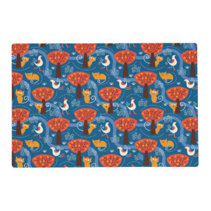 pattern with cute cats and birds placemat