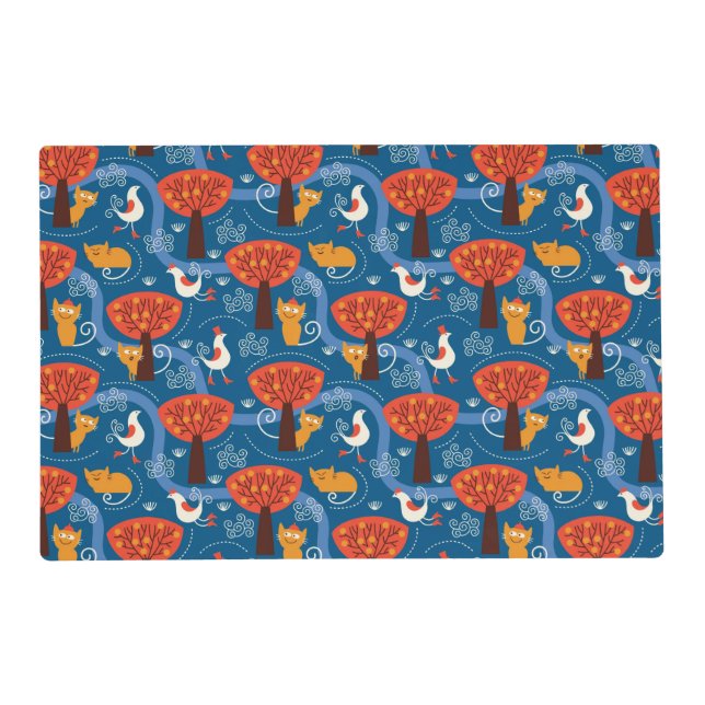 pattern with cute cats and birds placemat (Front)