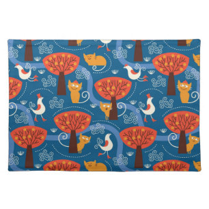 pattern with cute cats and birds placemat