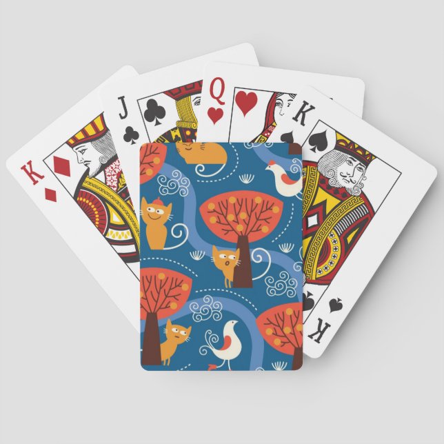 pattern with cute cats and birds poker cards (Back)