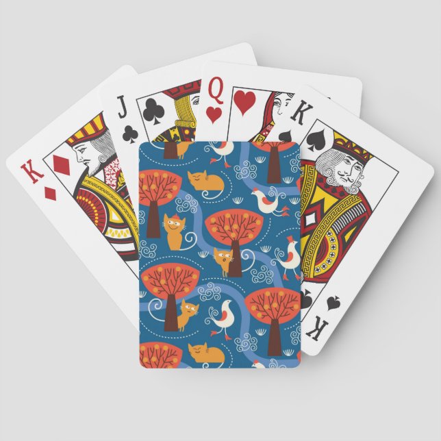 pattern with cute cats and birds poker cards (Back)