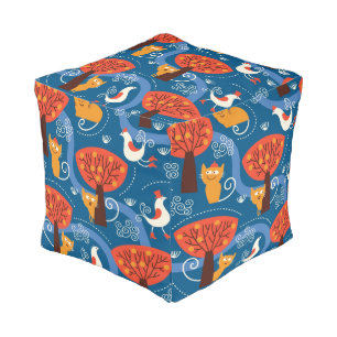 pattern with cute cats and birds pouf