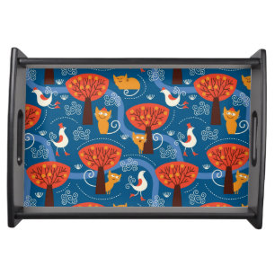 pattern with cute cats and birds serving tray