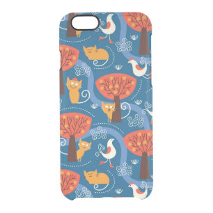 pattern with cute cats and birds clear iPhone 6/6S case