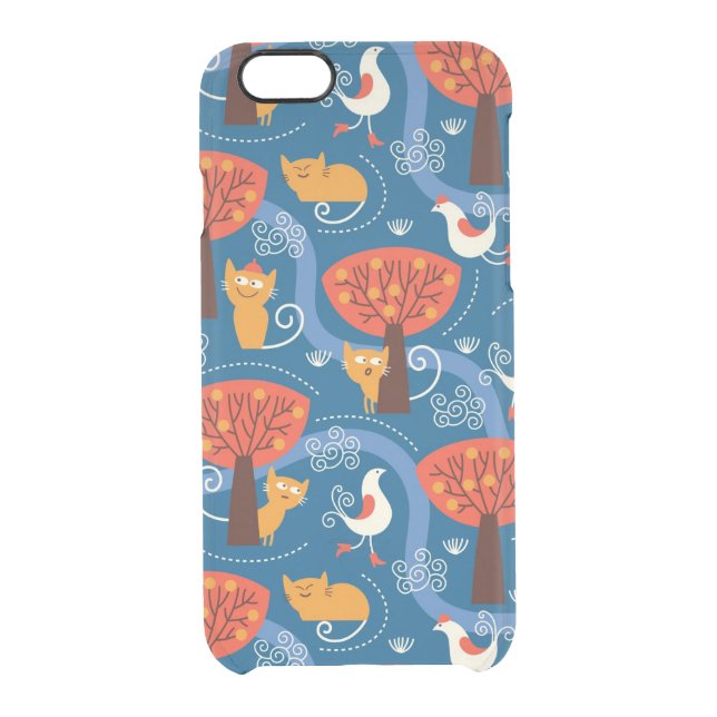 pattern with cute cats and birds uncommon iPhone case (Back)
