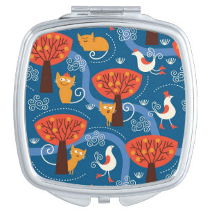pattern with cute cats and birds vanity mirror
