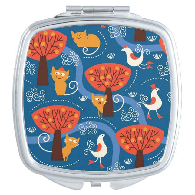 pattern with cute cats and birds vanity mirror (Front)