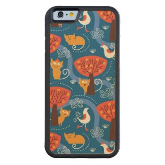 pattern with cute cats and birds carved® maple iPhone 6 bumper case