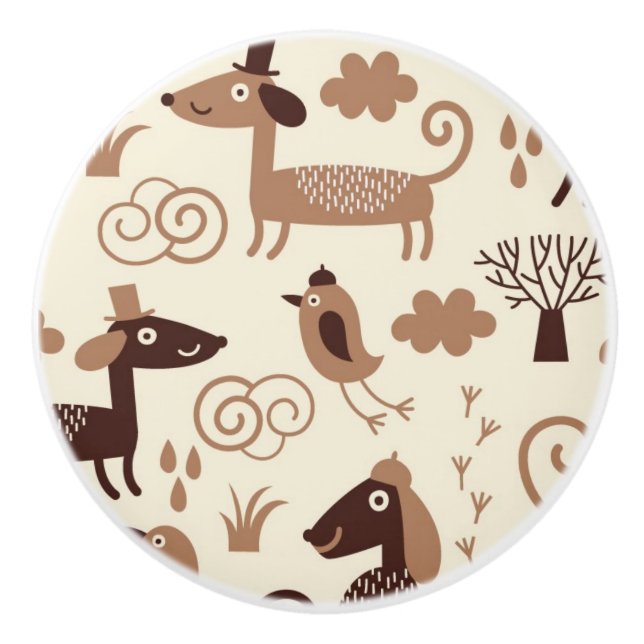 pattern with cute dogs ceramic knob (Front)