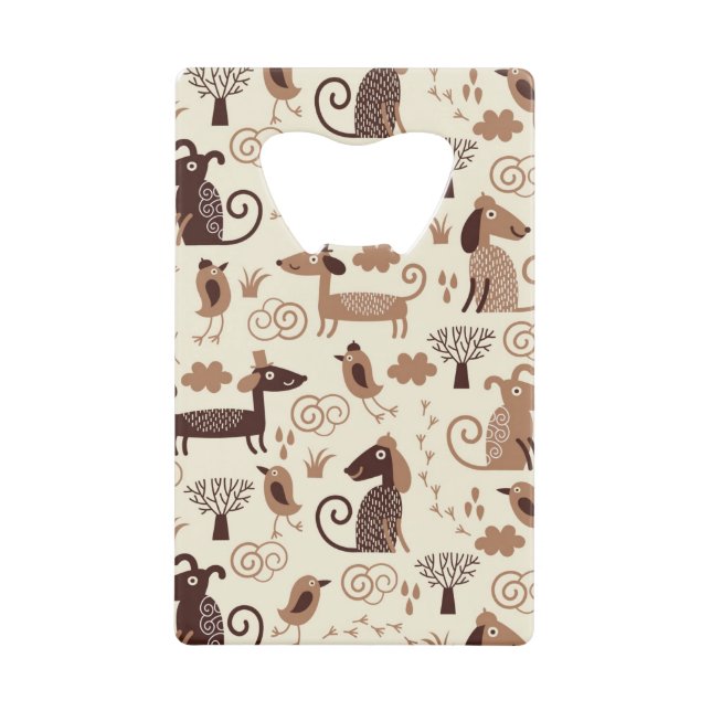 pattern with cute dogs credit card bottle opener (Front)