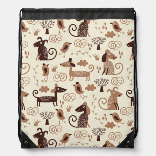pattern with cute dogs drawstring bag