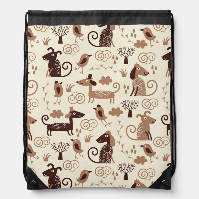 pattern with cute dogs drawstring bag (Front)