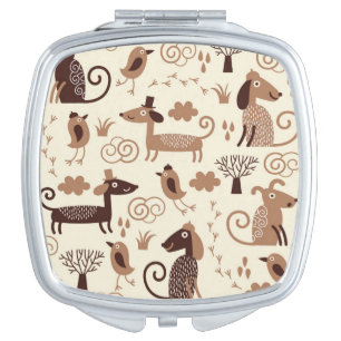 pattern with cute dogs mirror for makeup