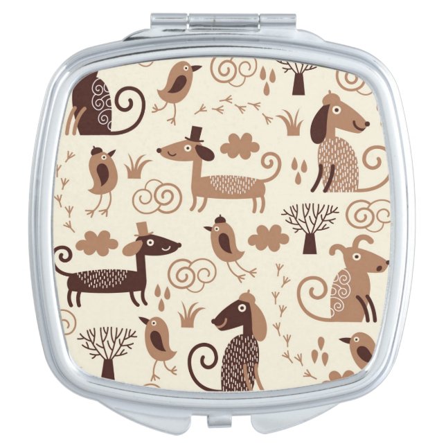 pattern with cute dogs mirror for makeup (Front)