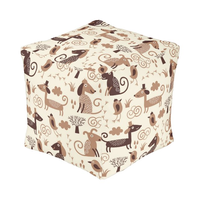 pattern with cute dogs pouf (Angled Front)