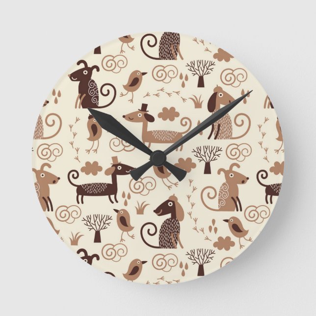 pattern with cute dogs round clock (Front)