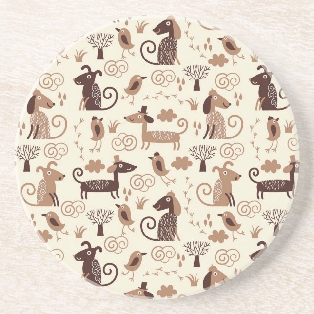 pattern with cute dogs sandstone coaster (Front)
